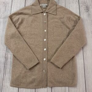 Stephanie Andrews 100% Cashmere Cardigan Women M Tan Button Front Collared